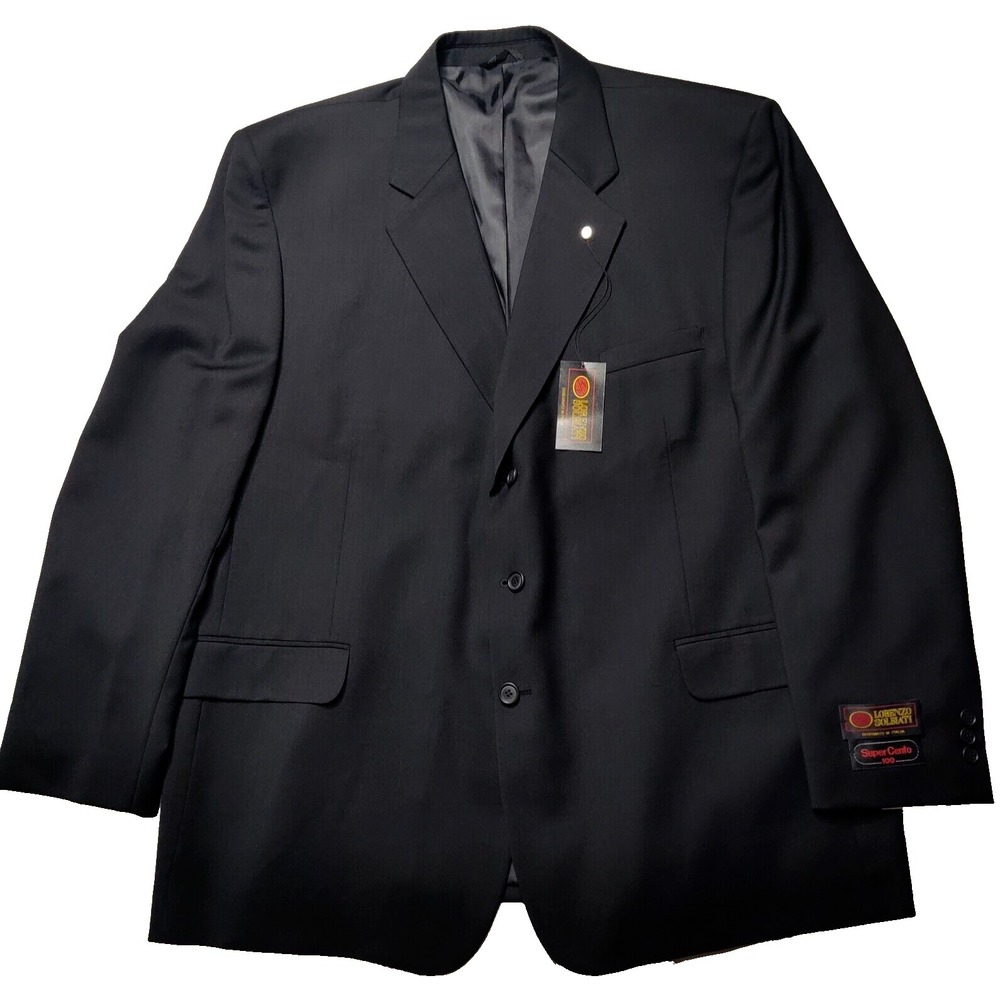 LORENZO SOLBIATI Super Cento 100 Men 50R 100% Wool Black Woolmark Blazer NEW